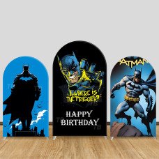 JY732 Batman Cityscape Happy Birthday Arch Backdrop Cover, Elastic Fabric Arch for Boys Birthday, Superhero Movie Party Decoration