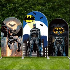 JY732 Batman Gotham City Night Arch Backdrop Cover, Elastic Fabric Arch for Boys Birthday, Superhero Themed Party