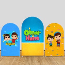 JY735 Omar & Hana Kids English Arch Backdrop Cover, Elastic Fabric Arch for Kids Birthday, Islamic Learning Party Decoration