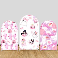 JY737 Pink Cute Halloween Ghost Arch Backdrop Cover, Watercolor Elastic Fabric Arch for Girls Halloween, Spooky Sweet Party Decoration