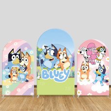 JY739 Bluey Dog Family Arch Backdrop Cover, Elastic Fabric Arch for Kids Birthday, Cartoon Puppy Party Decoration