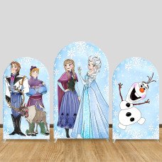 JY740 Frozen Elsa Anna Olaf Arch Backdrop Cover, Elastic Fabric Arch for Girls Birthday, Disney Princess Party Decoration