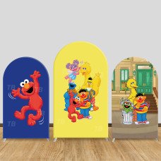 JY743 Sesame Street Elmo Big Bird Arch Backdrop Cover, Elastic Fabric Arch for Toddler Birthday, Educational Kids Party