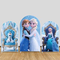 JY744 Frozen Elsa Anna 3D Throne Arch Backdrop Cover, Elastic Fabric Arch for Girls Birthday, Disney Princess Party Decoration