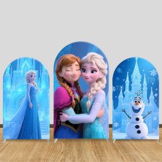 JY747 Frozen Elsa Anna Olaf Castle Arch Backdrop Cover, Elastic Fabric Arch for Girls Birthday, Frozen Winter Party Decoration
