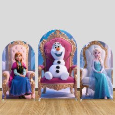 JY748 Frozen Anna Elsa Olaf Throne Arch Backdrop Cover, Elastic Fabric Arch for Girls Birthday, Disney Princess Party Decoration
