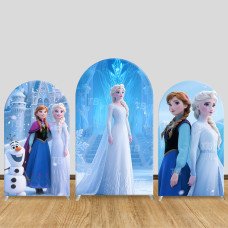JY750 Frozen Elsa Anna Ice Palace Arch Backdrop Cover, Elastic Fabric Arch for Girls Birthday, Frozen Themed Party Decoration