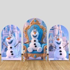 JY750 Frozen Olaf Throne Castle Arch Backdrop Cover, Elastic Fabric Arch for Girls Birthday, Disney Winter Party