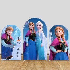 JY751 Frozen Anna Build Snowman Arch Backdrop Cover, Elastic Fabric Arch for Girls Birthday, Disney Sister Party