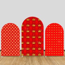 JY757 Red Gold Crown Arch Backdrop Cover, Elastic Fabric Arch for King Queen Birthday, Royal Prince Princess Party