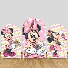 JY758 Minnie Mouse Baking Pink Arch Backdrop Cover, Elastic Fabric Arch for Girls Birthday, Disney Chef Party Decoration