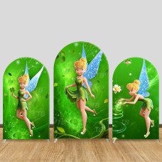 JY760 Tinker Bell Fairy Green Arch Backdrop Cover, Elastic Fabric Arch for Girls Birthday, Disney Fairy Party Decoration