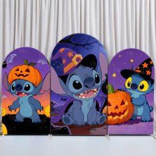 JY775  Stitch Pumpkin Halloween Arch Backdrop Cover, Elastic Fabric Arch for Kids Halloween, Cute Spooky Party