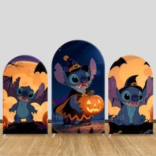 JY777  Stitch Bat Pumpkin Halloween Arch Backdrop Cover, Elastic Fabric Arch for Kids Halloween, Spooky Night Party