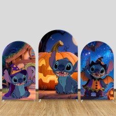 JY778  Stitch Halloween Pumpkin Bat Arch Backdrop Cover, Elastic Fabric Arch for Kids Halloween, Spooky Disney Party