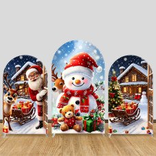 JY780  Christmas Snowman Santa Claus Cabin Arch Backdrop Cover, Elastic Fabric Arch for Christmas Party, Winter Holiday Decoration