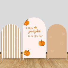 JY783  A Little Pumpkin Is On Its Way Arch Backdrop Cover, Elastic Fabric Arch for Baby Shower, Fall Themed Gender Reveal