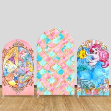 JY785  Disney Princess Mermaid Scales Arch Backdrop Cover, Elastic Fabric Arch for Girls Birthday, Under The Sea Party