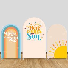 JY789  Here Comes The Sun Son Arch Backdrop Cover, Elastic Fabric Arch for Baby Shower, Boy Gender Reveal Party