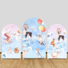 JY792 Winter Forest Animal Watercolor Arch Backdrop Cover, Elastic Fabric Arch for Baby Shower, Cute Woodland Party