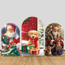 JY793 Christmas Santa Claus Dog Reindeer Arch Backdrop Cover, Elastic Fabric Arch for Christmas Party, Winter Holiday Decoration
