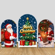 JY794 Merry Christmas Santa Claus Arch Backdrop Cover, Elastic Fabric Arch for Christmas Party, Winter Holiday Decoration
