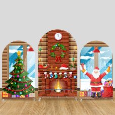 JY795 Christmas Fireplace Tree Cartoon Arch Backdrop Cover, Elastic Fabric Arch for Christmas Party, Family Holiday Decoration