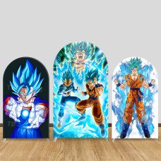 JY796 Dragon Ball Super Blue Goku Vegeta Arch Backdrop Cover, Elastic Fabric Arch for Boys Birthday, Anime Superhero Party