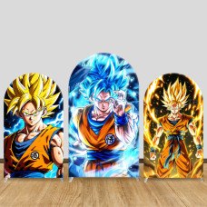 JY797 Dragon Ball Super Saiyan Goku Blue Arch Backdrop Cover, Elastic Fabric Arch for Boys Birthday, Anime Themed Party