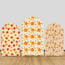 JY802 Fall Pumpkin Maple Leaf Arch Backdrop Cover, Elastic Fabric Arch for Thanksgiving, Autumn Harvest Party Decoration