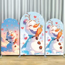 JY805 Frozen Olaf Love Carrot Arch Backdrop Cover, Elastic Fabric Arch for Girls Birthday, Disney Winter Party Decoration