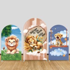 JY806 Lion Welcome To The World Little One Arch Backdrop Cover, Elastic Fabric Arch for Baby Shower, Safari Themed Gender Reveal