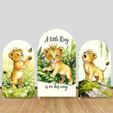 JY807 A Little King Is On His Way Lion Arch Backdrop Cover, Elastic Fabric Arch for Baby Shower, Boy Gender Reveal Party