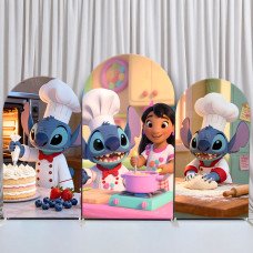 JY812  Stitch Lilo Baking Chef Arch Backdrop Cover, Elastic Fabric Arch for Kids Birthday, Cooking Themed Party