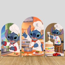 JY813 Stitch Chef Baking Arch Backdrop Cover, Elastic Fabric Arch for Kids Birthday, Cooking Themed Party