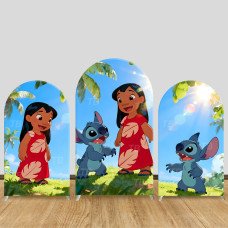 JY816 Stitch Lilo Hawaii Grass Arch Backdrop Cover, Elastic Fabric Arch for Kids Birthday, Tropical Themed Party