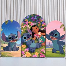 JY819 Stitch Lilo Flower Field Vacation Arch Backdrop Cover, Elastic Fabric Arch for Kids Birthday, Summer Themed Party
