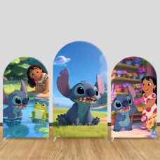 JY821 Stitch Lilo Pond Arch Backdrop Cover, Elastic Fabric Arch for Kids Birthday, Summer Outdoor Party Decoration