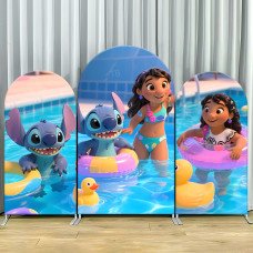 JY822 Stitch Lilo Pool Party Arch Backdrop Cover, Elastic Fabric Arch for Kids Summer Birthday, Swimming Pool Themed Party