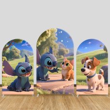JY823 Stitch Cat Dog Friends Arch Backdrop Cover, Elastic Fabric Arch for Kids Birthday, Cute Pet Party Decoration