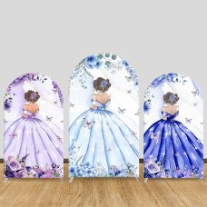 JY828 Watercolor Purple Blue Gown Back View Arch Backdrop Cover, Elastic Fabric Arch for Girls Birthday, Bridal Shower Party