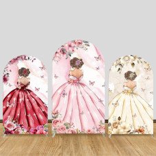JY828 Watercolor Red Pink Yellow Gown Back View Arch Backdrop Cover, Elastic Fabric Arch for Girls Birthday, Wedding Party