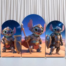 JY845 Stitch Knight Armor Warrior Arch Backdrop Cover, Elastic Fabric Arch for Kids Birthday, Medieval Fantasy Party