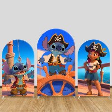 JY847 Stitch Lilo Pirate Ship Arch Backdrop Cover, Elastic Fabric Arch for Kids Birthday, Ocean Adventure Party