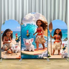 JY849 Moana Surfing Ocean Arch Backdrop Cover, Elastic Fabric Arch for Kids Birthday, Tropical Beach Party