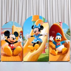 JY851 Mickey Minnie Donald Duck Slide Arch Backdrop Cover, Elastic Fabric Arch for Kids Birthday, Amusement Park Party