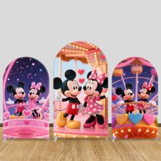 JY854 Mickey Minnie Carousel Arch Backdrop Cover, Elastic Fabric Arch for Kids Birthday, Amusement Park Party