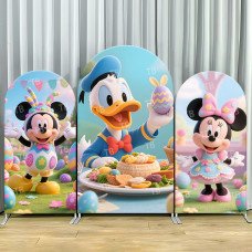 JY855 Easter Mickey Donald Duck Minnie Arch Backdrop Cover, Elastic Fabric Arch for Kids Easter Birthday Party, Spring Holiday Decoration