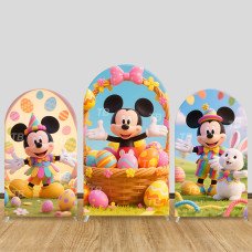 JY857 Easter Mickey Bunny Wicker Basket Arch Backdrop Cover, Elastic Fabric Arch for Kids Easter Celebration, Spring Themed Party
