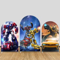 JY859 Transformers Optimus Prime Bumblebee Team Up Arch Backdrop Cover, Elastic Fabric Arch for Boys Birthday, Autobots Party